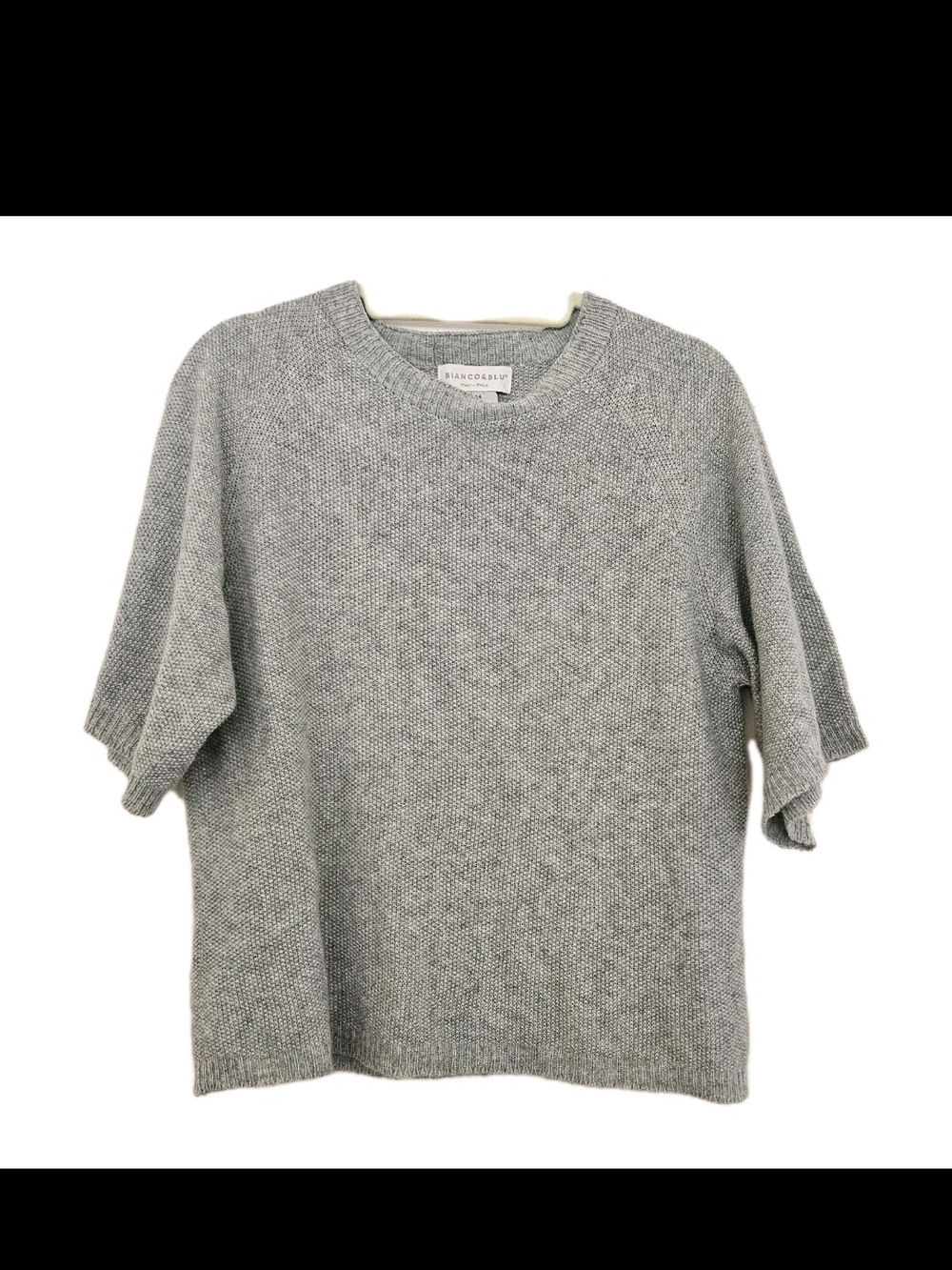 BIANCO & BLU Italy Merino Wool Cashmere Blend Sweater Grey Knit Short Sleeve M